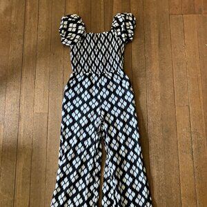 Janie and Jack, girl's size 14, Black & White, Smocked Upper, Cotton Jumpsuit